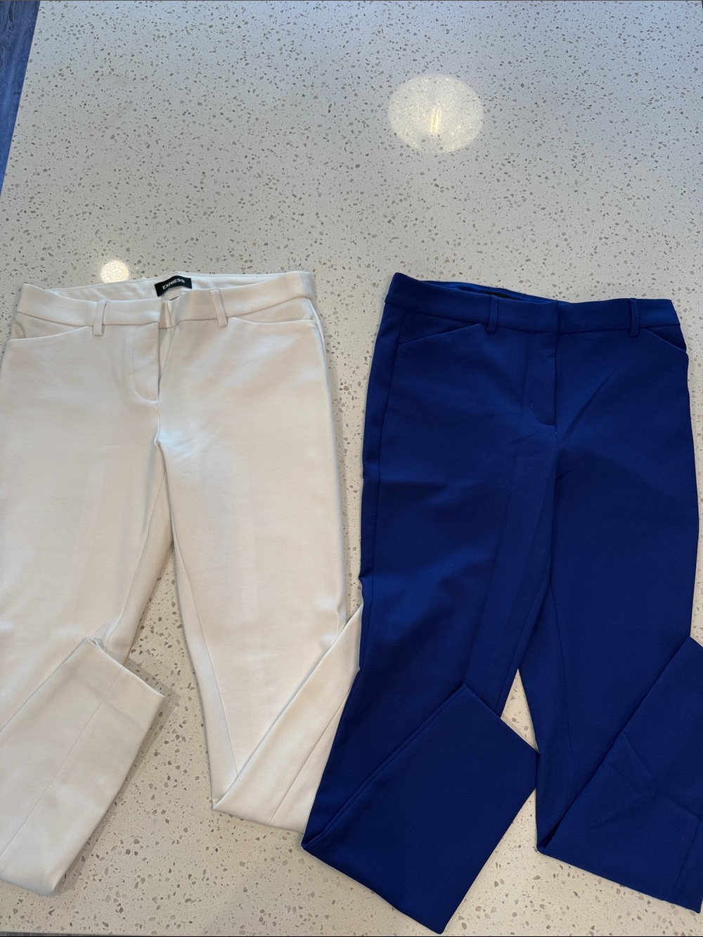 Express Slim Ankle Pants in White and Royal Blue